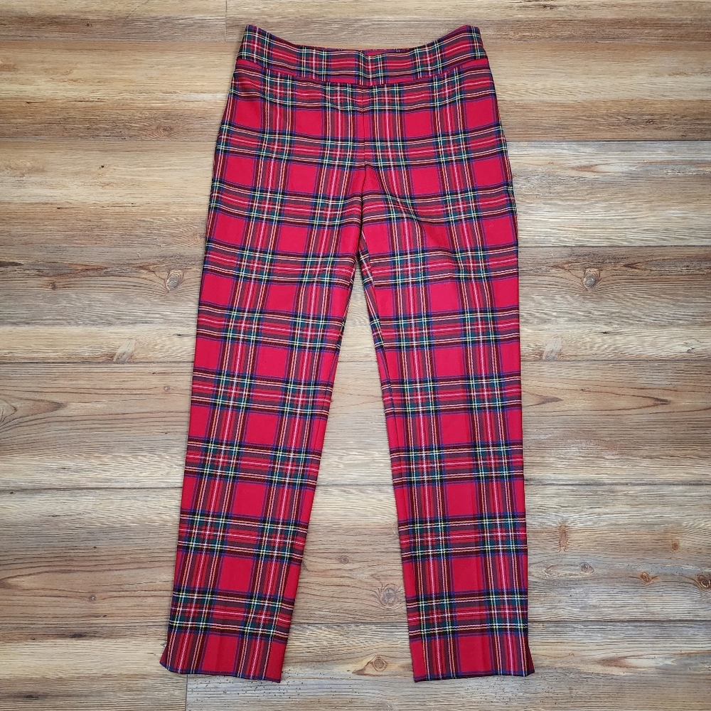 Talbots Hampshire Ankle Pants Women's 4 Red Plaid Wool Blend